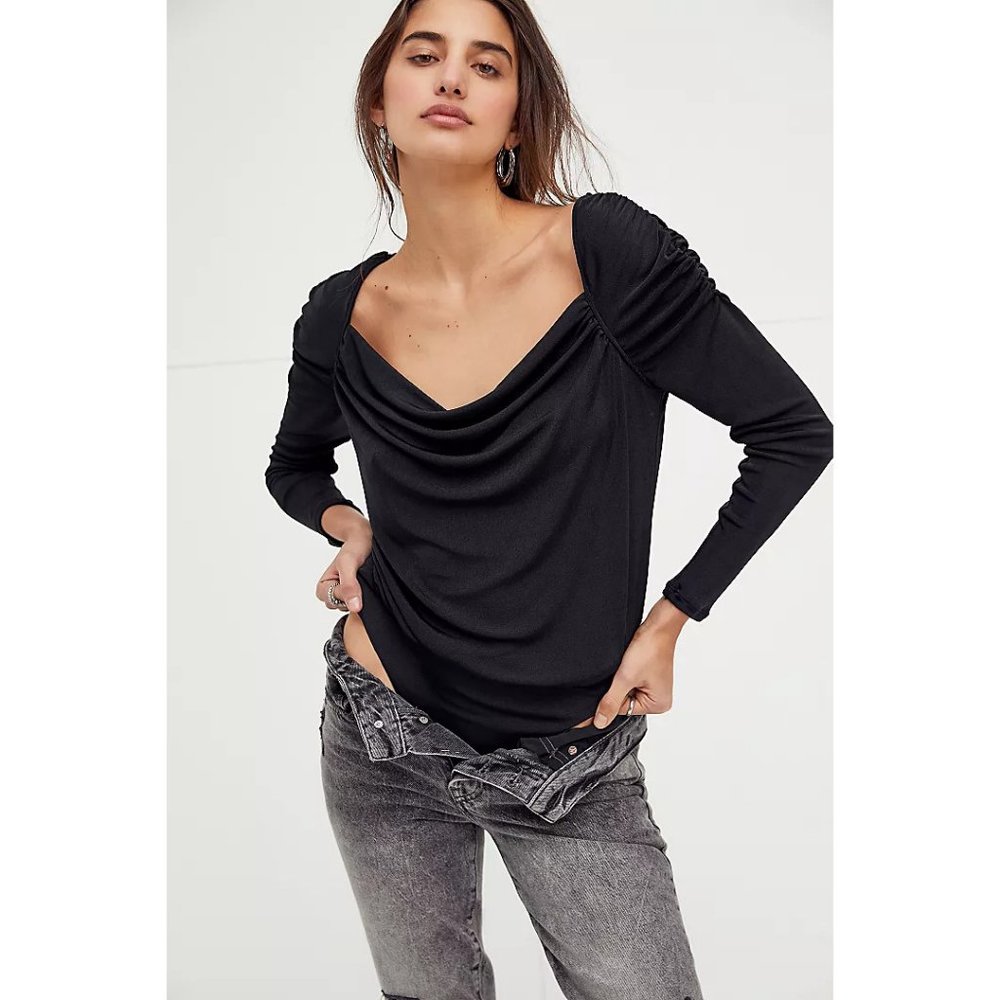 Free People Black Long Sleeve Bodysuit
